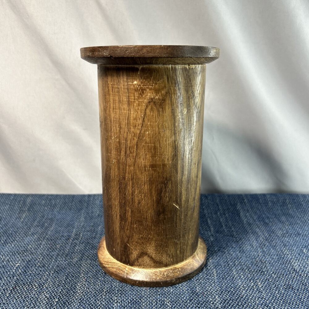 Refinished Large Wood Spool Thread Industrial Decor Riser 7” Tall